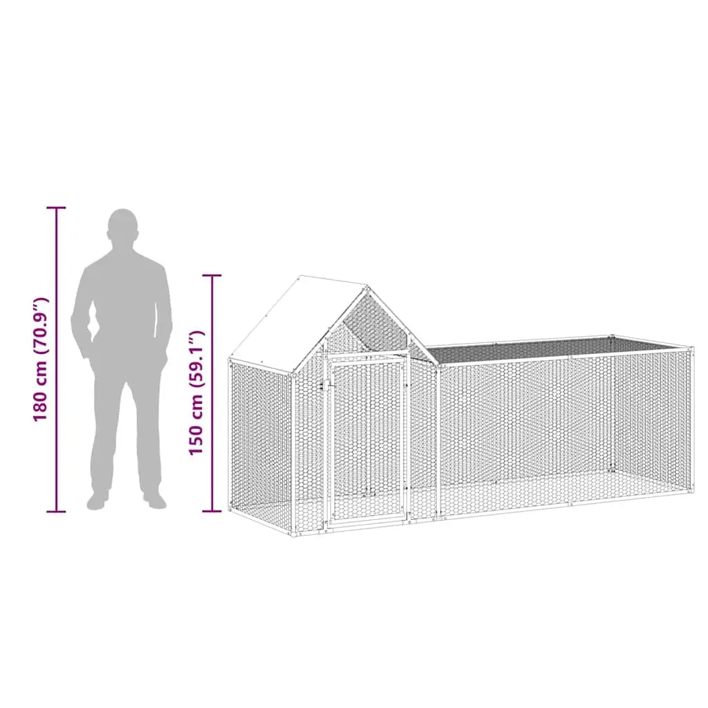 Chicken Coop Galvanised Steel 3x1x1.5m Poultry House Garden Run Enclosure