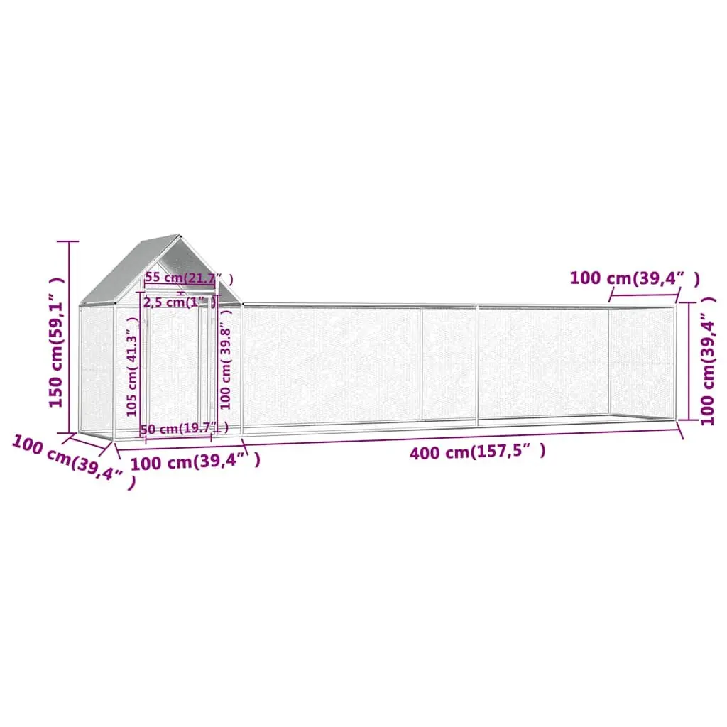 Chicken Coop Galvanised Steel 5x1x1.5m Poultry Run Hen House Garden Enclosure