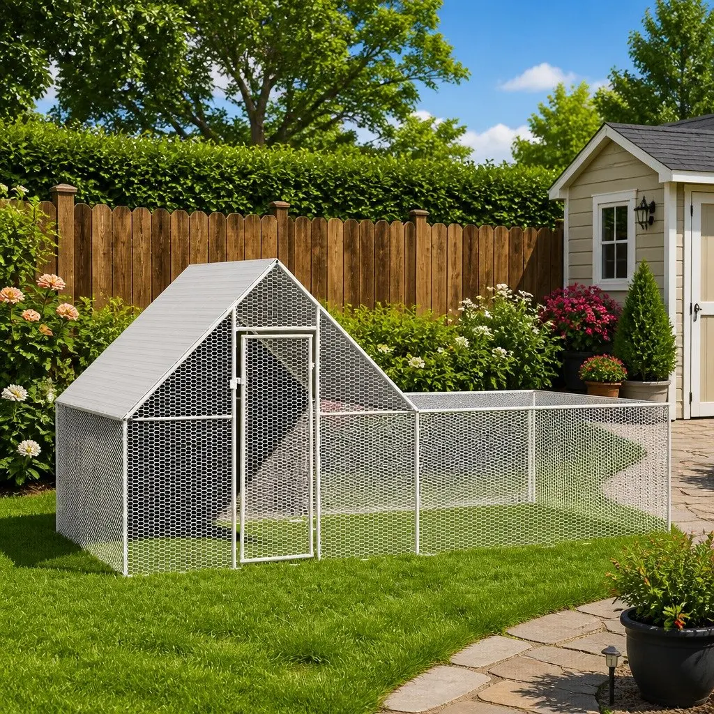 Chicken Coop Galvanised Steel Water-resistant Roof 4x2x2 m