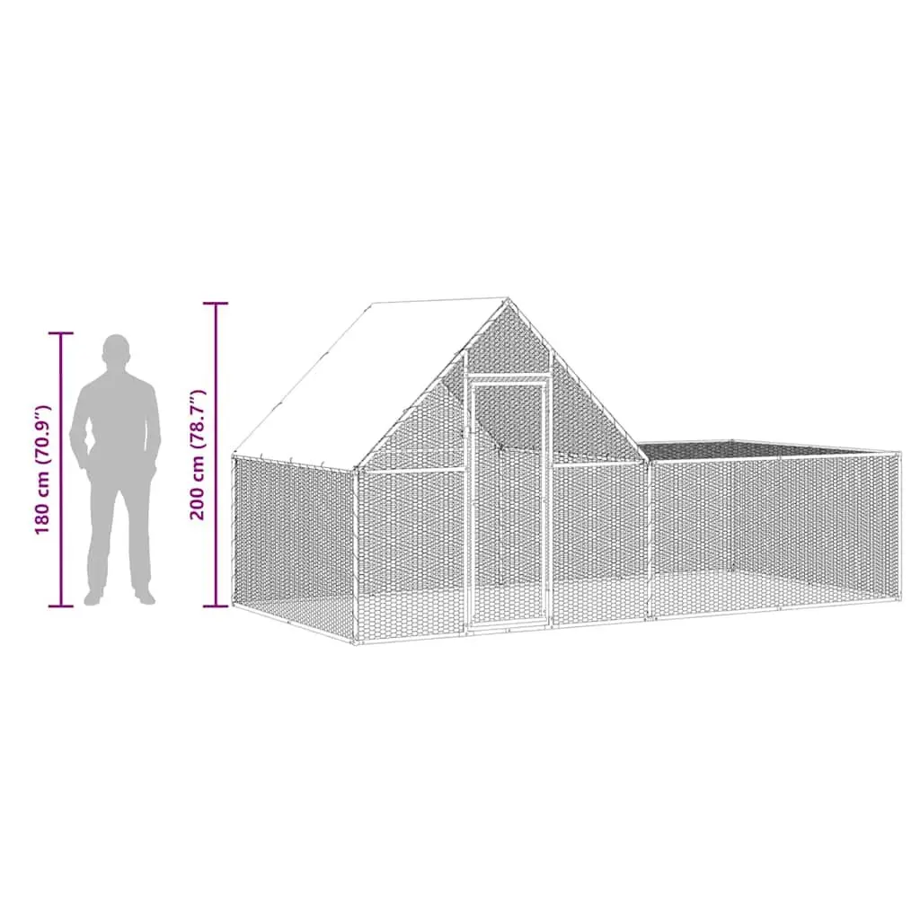 Chicken Coop Galvanised Steel Water-resistant Roof 4x2x2 m