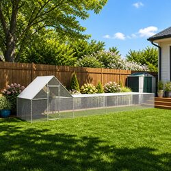 Chicken Coop 8x2x2m Galvanised Steel Hen House Garden Poultry Run Enclosure