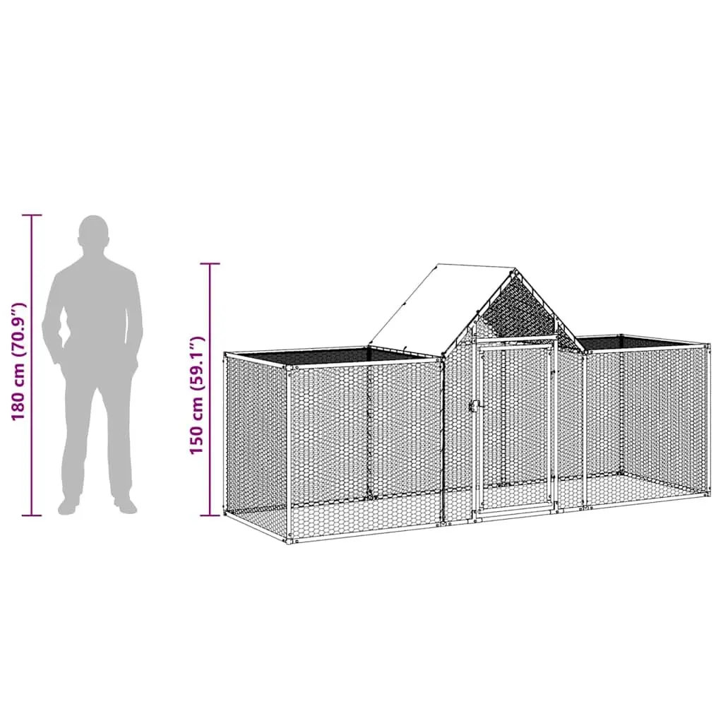 Chicken Coop Galvanised Steel 3x1x1.5m Garden Poultry House Run Enclosure