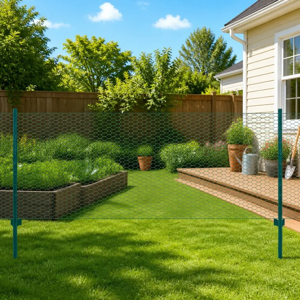 Wire Mesh Fence Panel with Posts Steel Green 25x1m