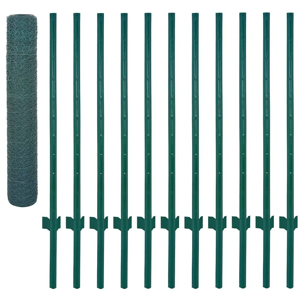 Wire Mesh Fence Panel with Posts Steel Green 25x1m