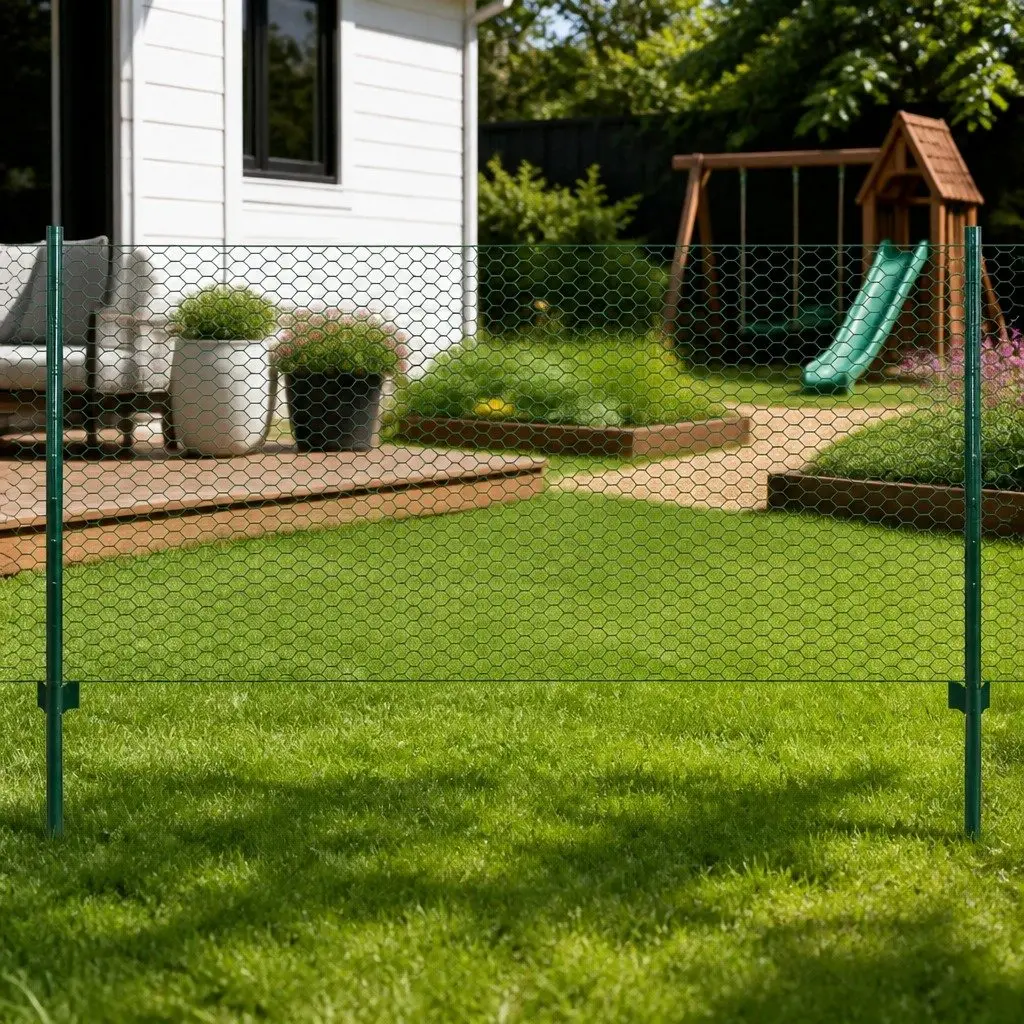 Wire Mesh Fence Panel Green 25x0.5m Powder-coated PVC-coated Steel Garden Backyard Poultry Farm Fencing