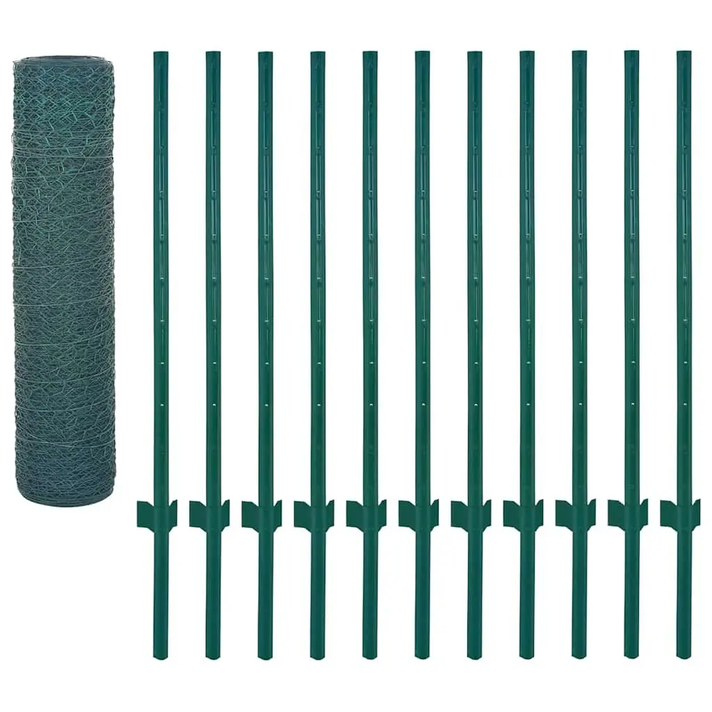 Wire Mesh Fence Panel Green 25x0.5m Powder-coated PVC-coated Steel Garden Backyard Poultry Farm Fencing