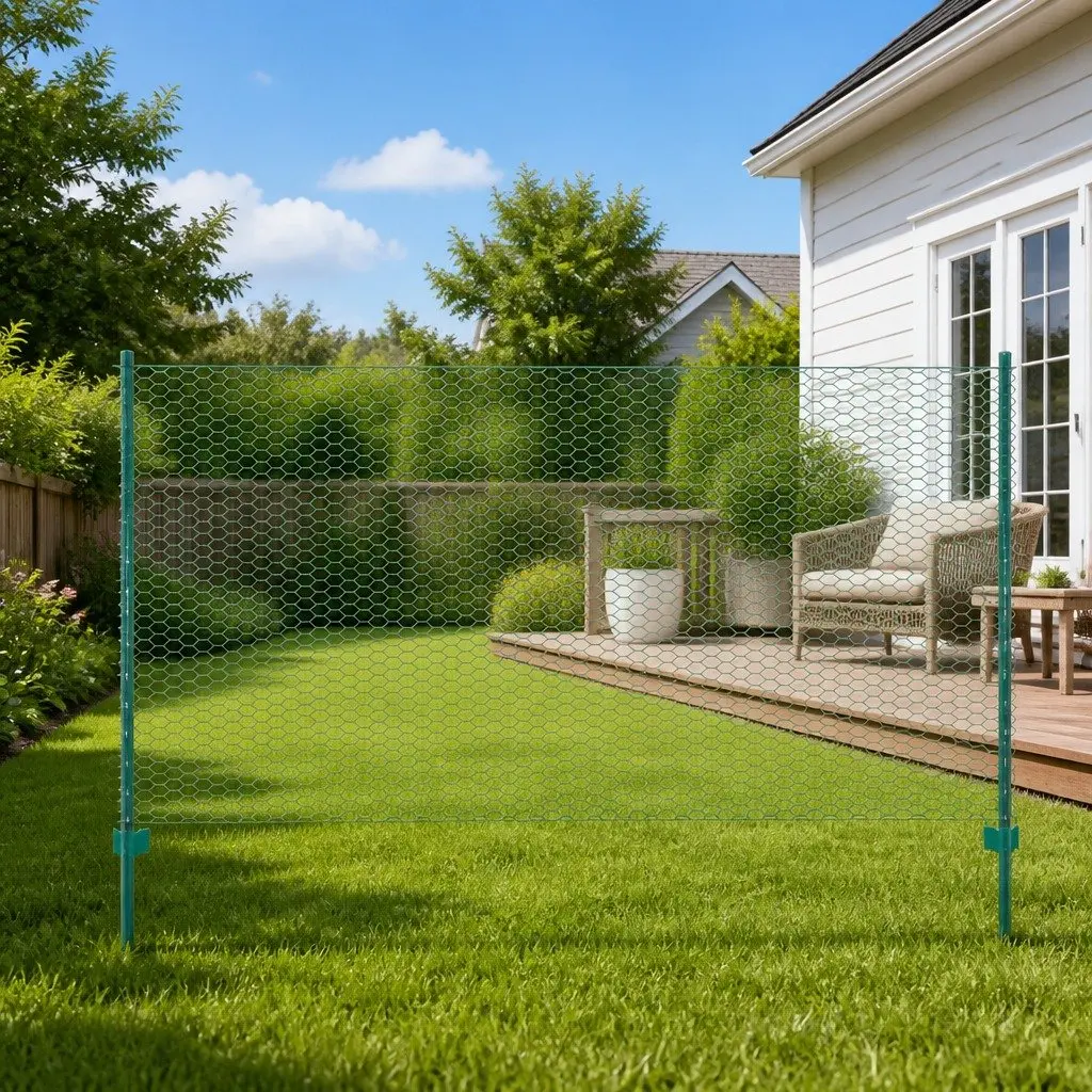 Wire Mesh Fence Panel Green PVC Powder Coated Steel 25x1.5m Garden Backyard Fencing