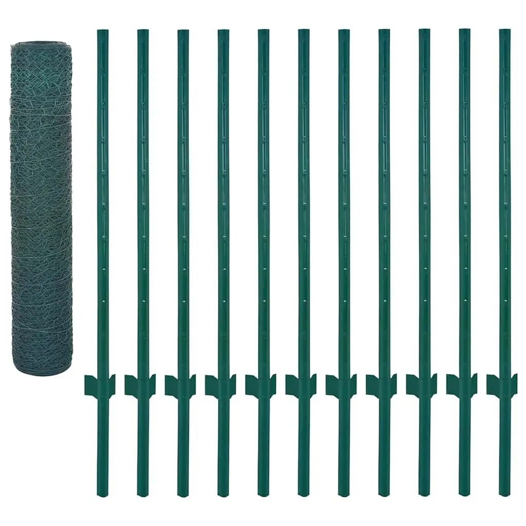 Wire Mesh Fence with Posts Steel 25x0.75 m Green Garden Fencing Barrier Panel