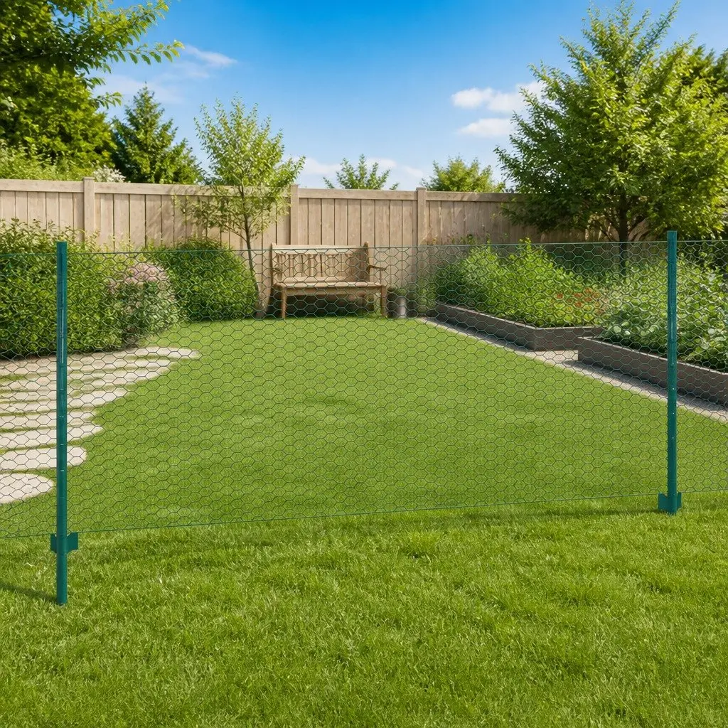Wire Mesh Fence Panel Green 25m x 1m Garden Fencing Poultry Protection