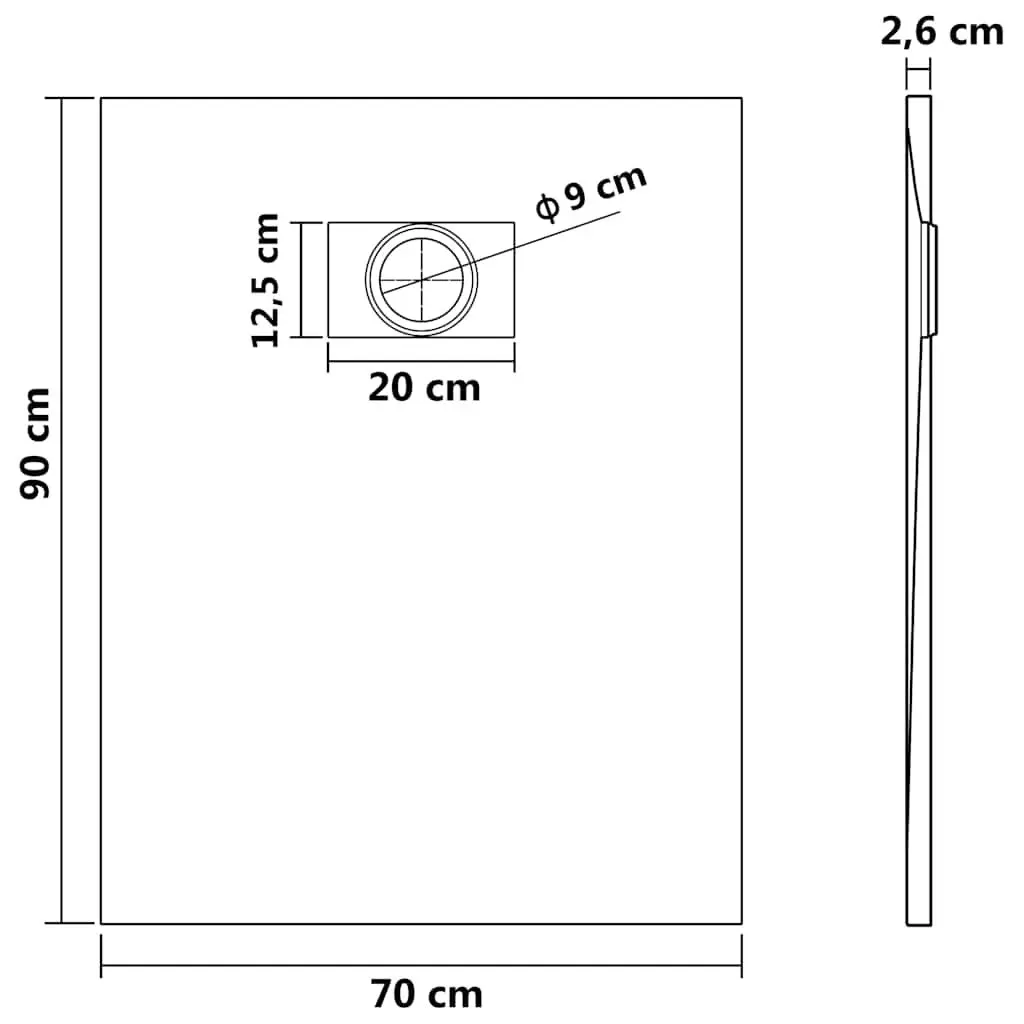 Black Shower Base Tray 90x70 cm