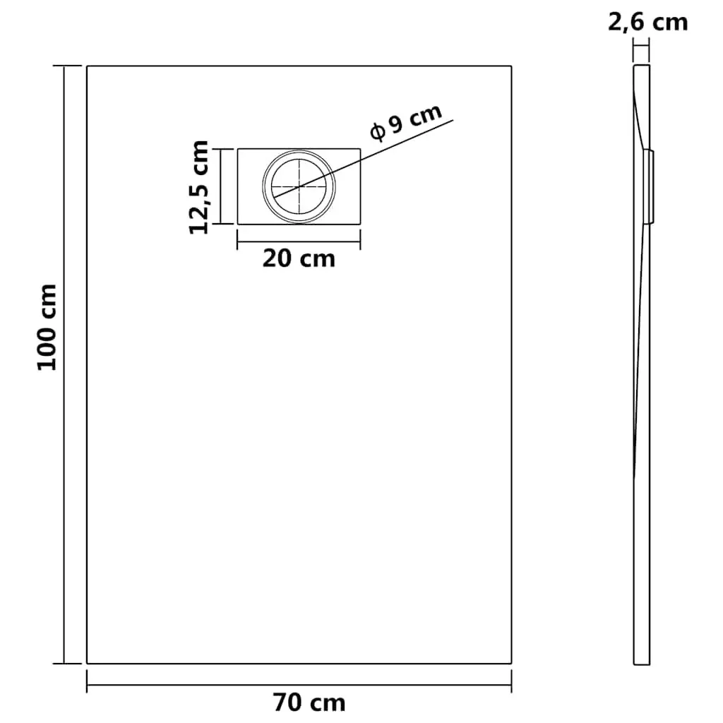 Shower Base Tray Black Low Profile Rectangular 100x70 cm