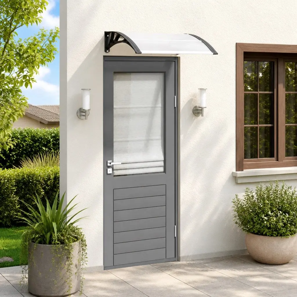 Door Canopy Outdoor Awning Shelter 200x75cm Black
