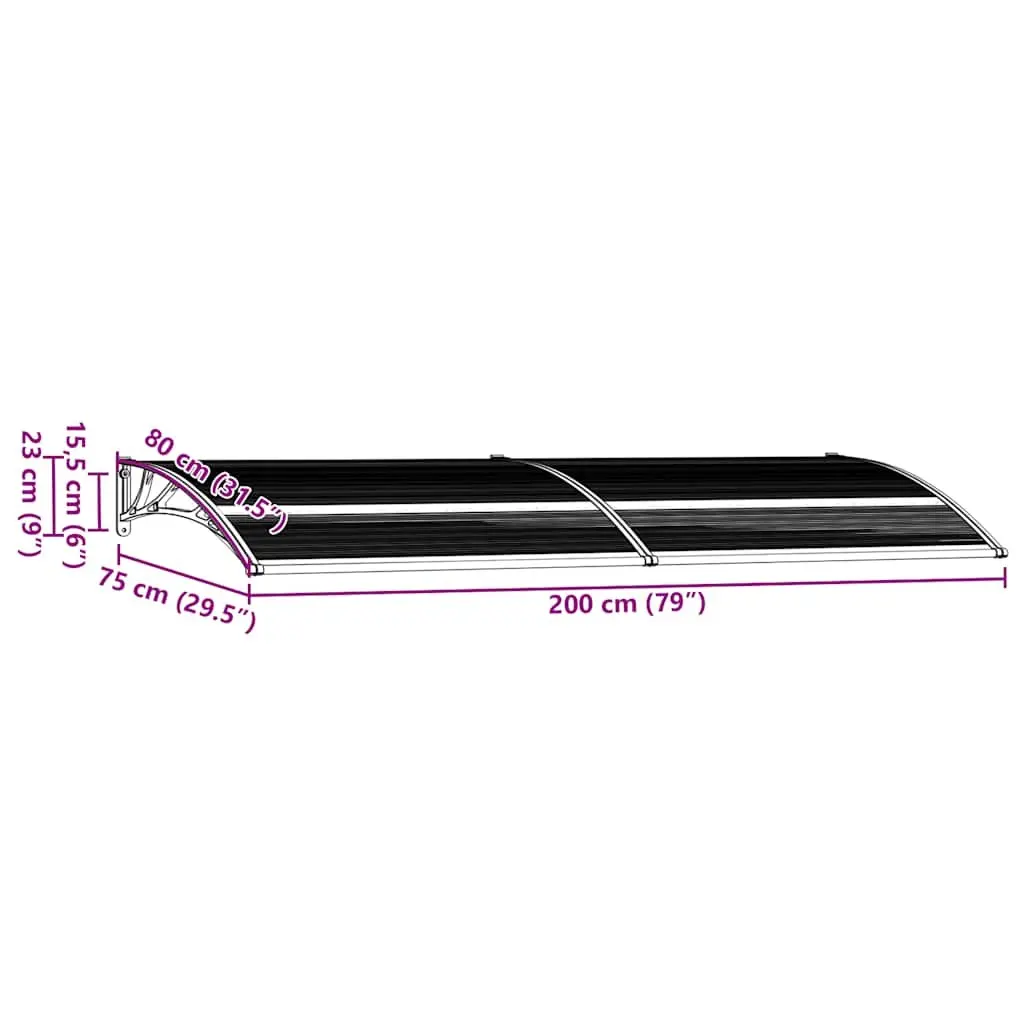 Door Canopy Black Polycarbonate 200x75 cm Awning Shelter