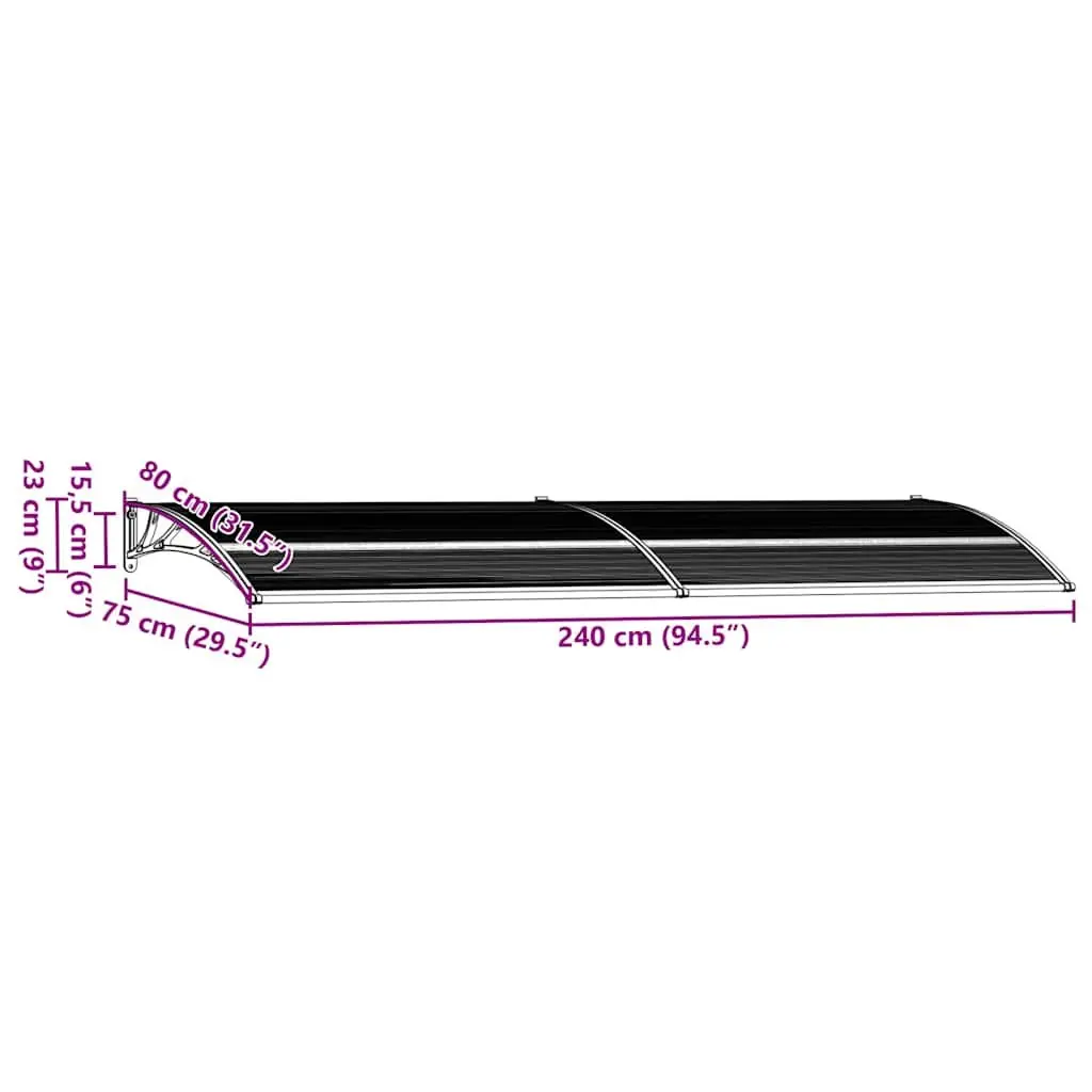 Door Canopy Black Polycarbonate 240x75cm Outdoor Awning Shelter