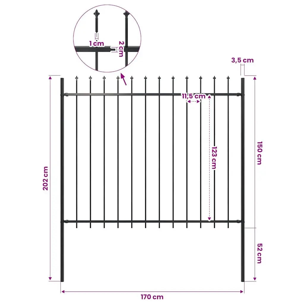 Garden Fence Panel Decorative Spear Top Steel 181x150 cm