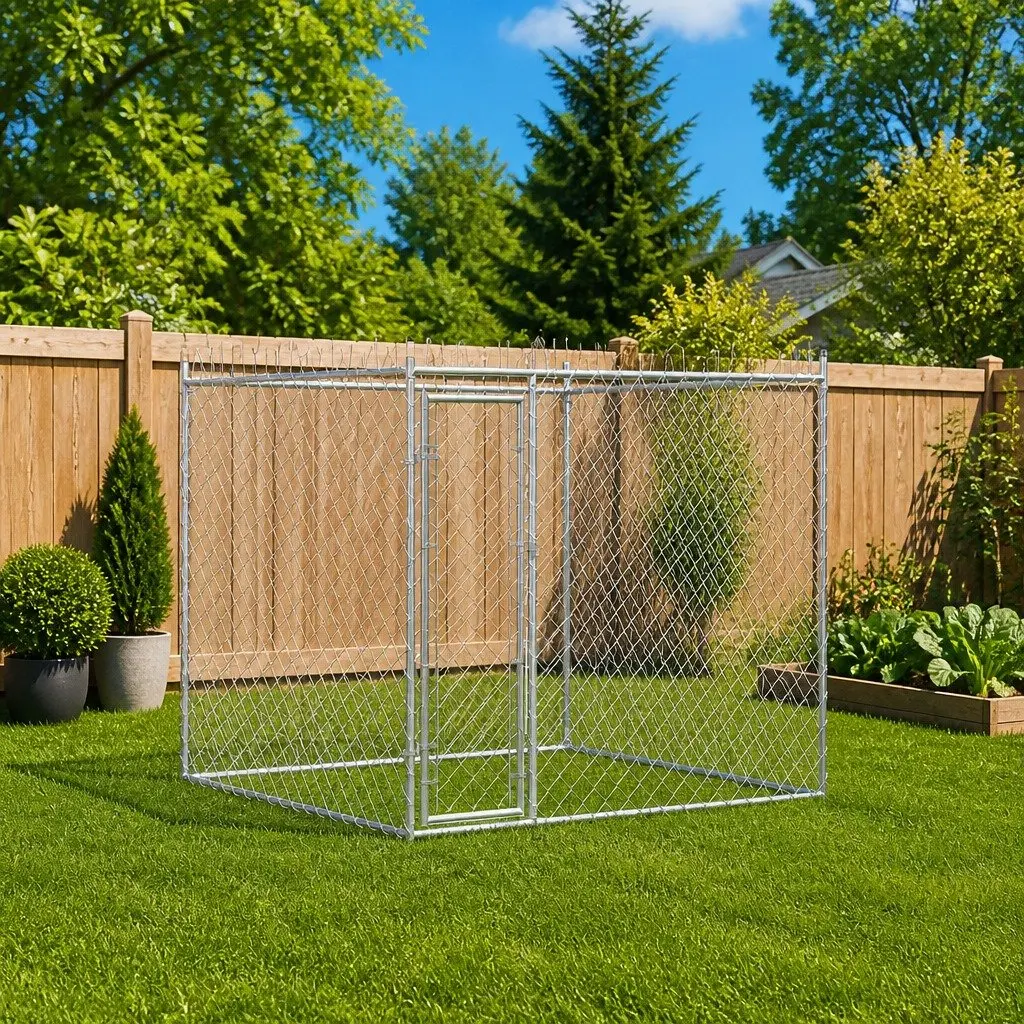 Dog Kennel Outdoor Large Exercise Enclosure Run Pen Silver 193 x 193 x 185 cm