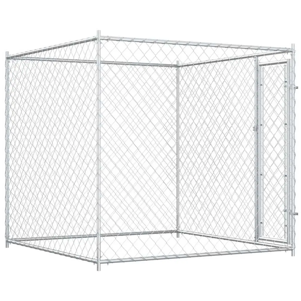 Dog Kennel Outdoor Large Exercise Enclosure Run Pen Silver 193 x 193 x 185 cm