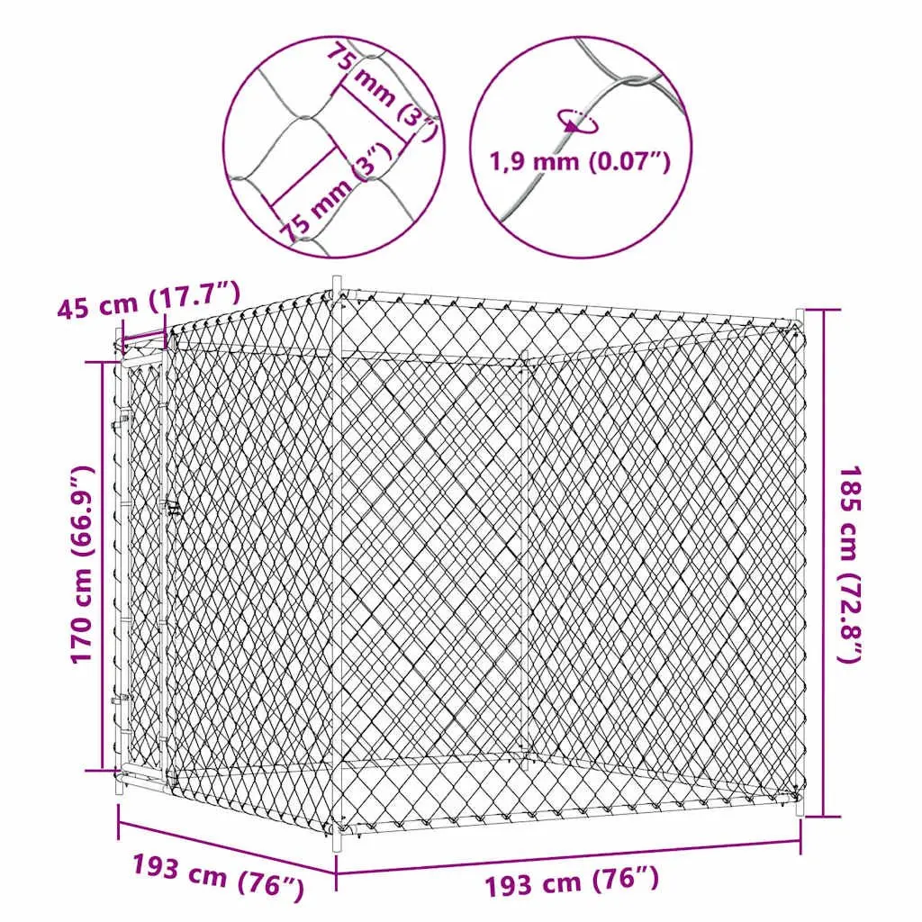 Dog Kennel Outdoor Large Exercise Enclosure Run Pen Silver 193 x 193 x 185 cm