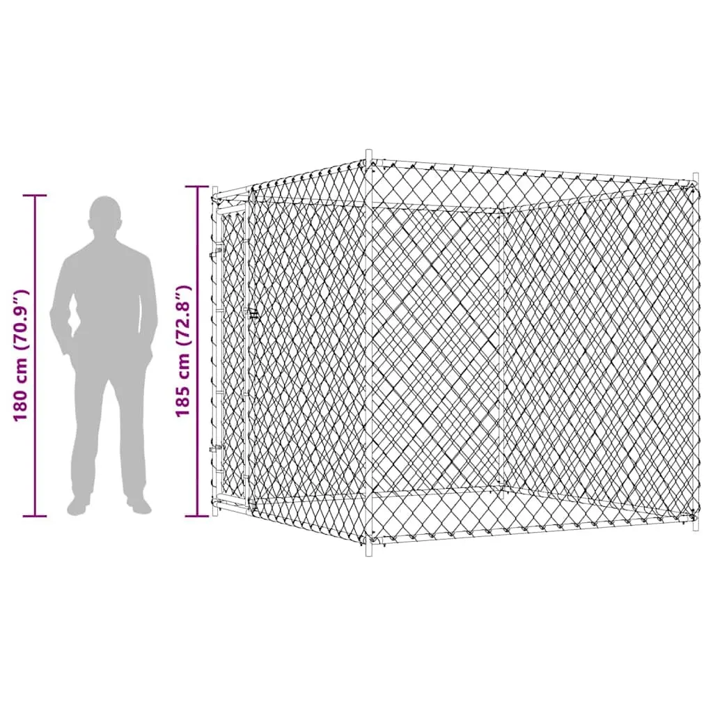 Dog Kennel Outdoor Large Exercise Enclosure Run Pen Silver 193 x 193 x 185 cm