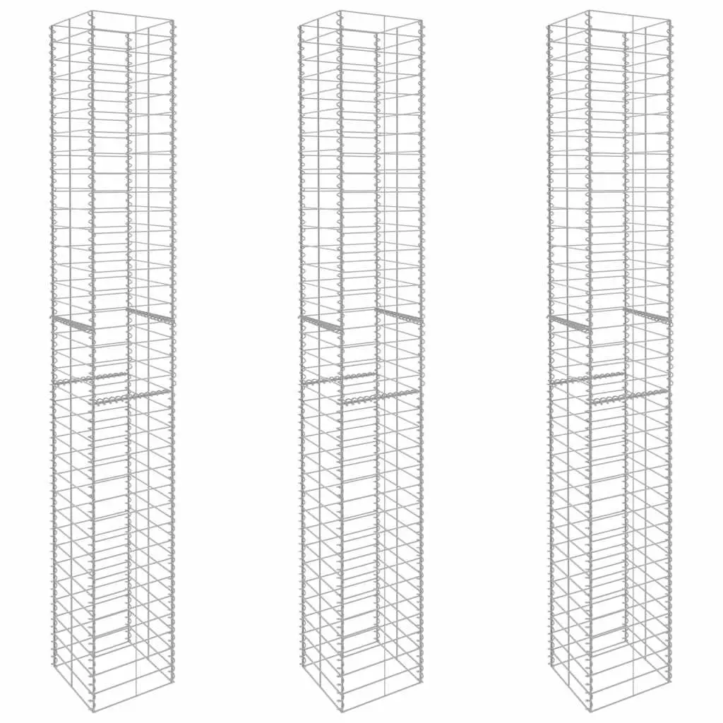 Gabion Baskets Galvanised Steel 25x25x197cm 3 Piece Retaining Wall Fencing Barrier