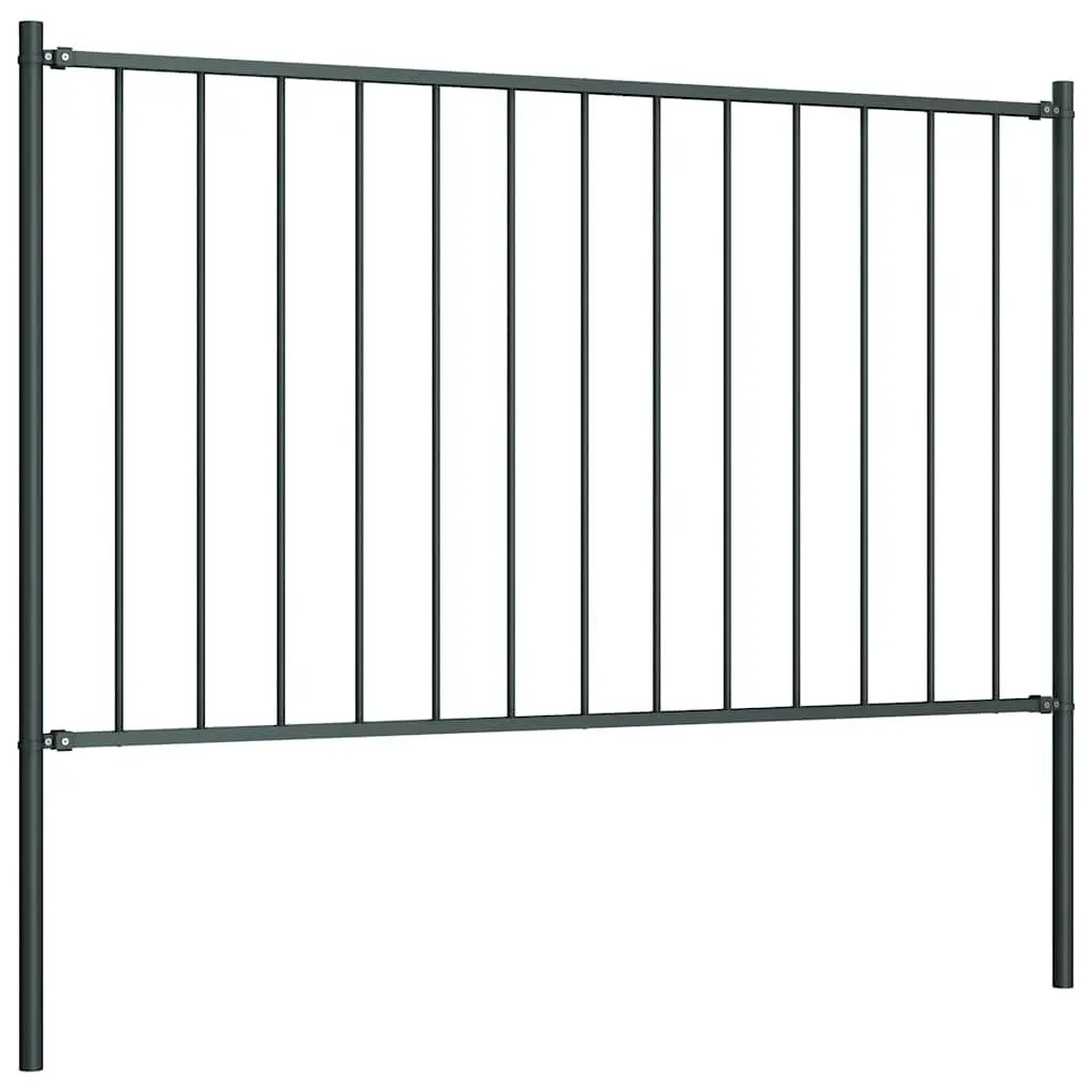 Fence Panel with Posts Steel Garden Partition Anthracite 1.7x1.25m