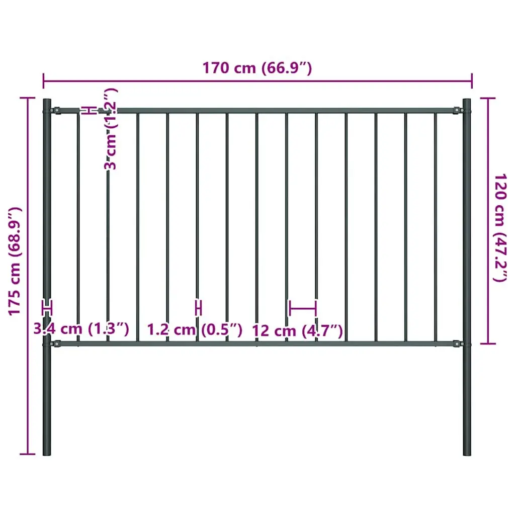 Fence Panel with Posts Steel Garden Partition Anthracite 1.7x1.25m