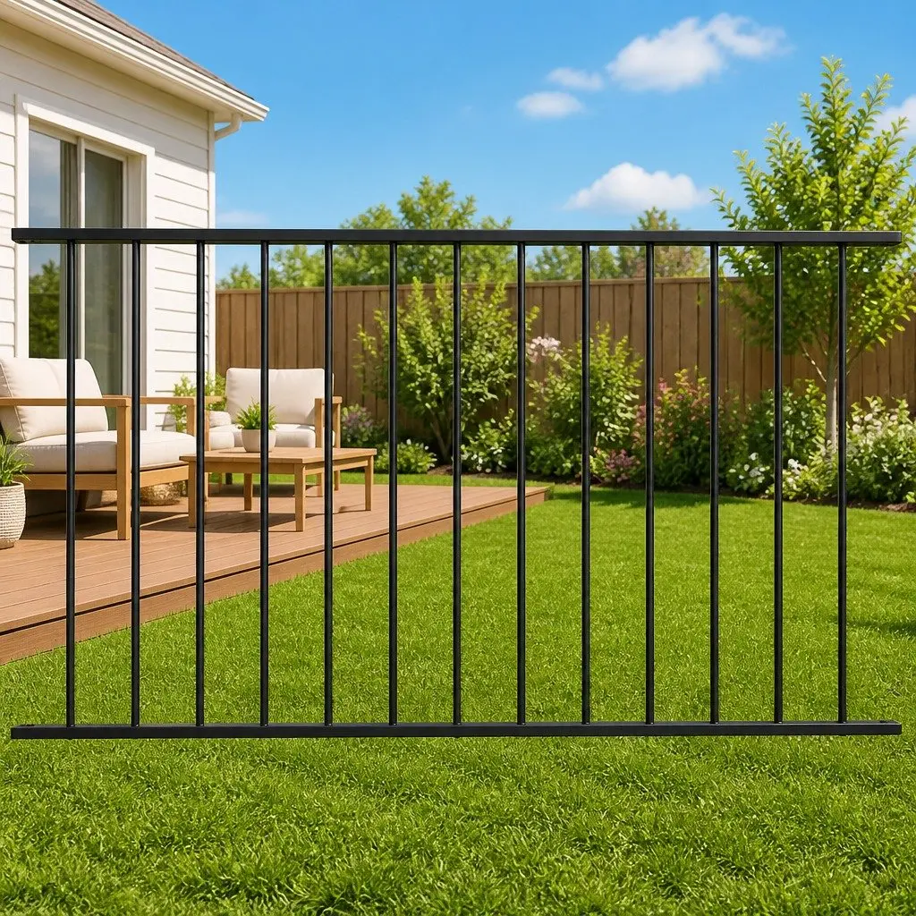 Steel Fence Panel Black Powder-Coated 1.7 x 1.17 m Garden Barrier Outdoor Screening