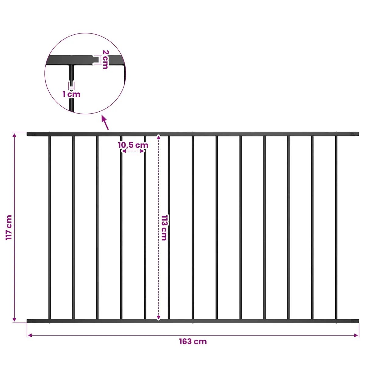 Steel Fence Panel Black Powder-Coated 1.7 x 1.17 m Garden Barrier Outdoor Screening