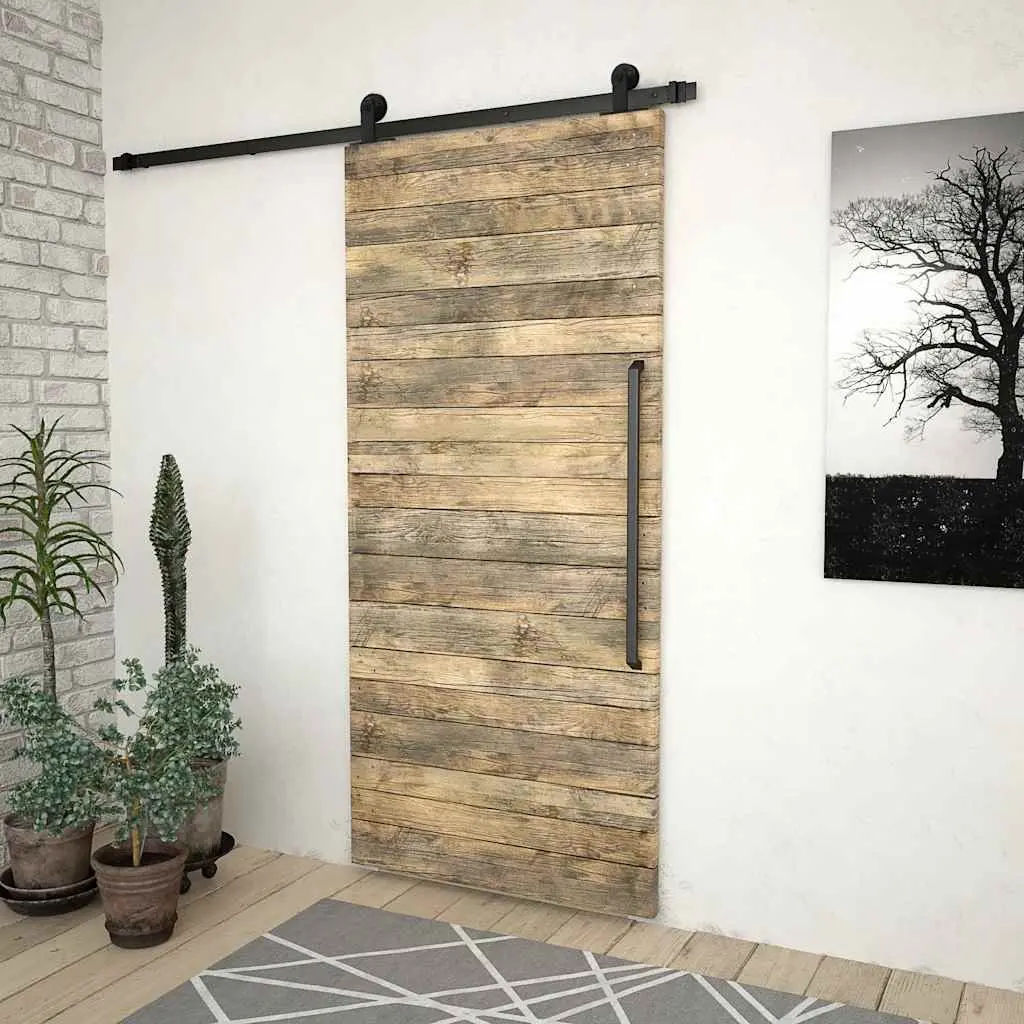 Indoor Sliding Door Hardware Kit Black Steel 183cm Track Rail System