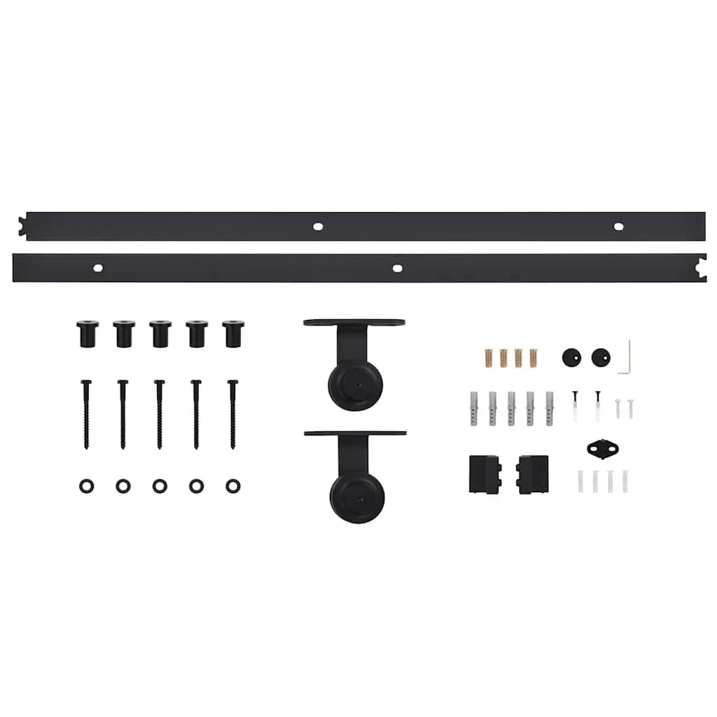 Indoor Sliding Door Hardware Kit Black Steel 183cm Track Rail System