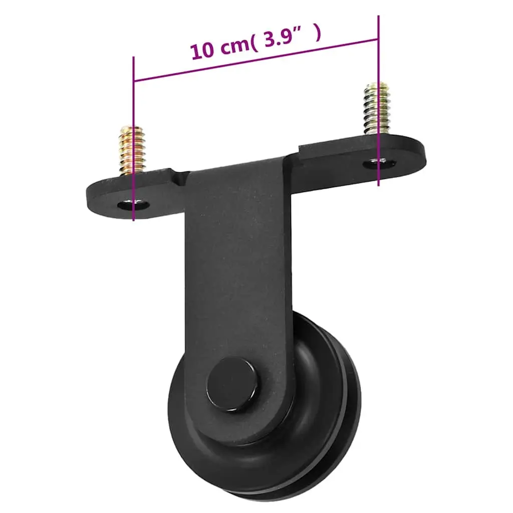 Indoor Sliding Door Hardware Kit Black Steel 183cm Track Rail System