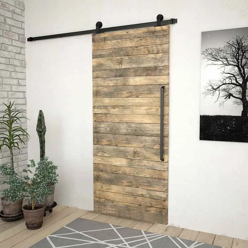 Sliding Door Hardware Kit 200cm Track Rail Rollers Floor Guide Black