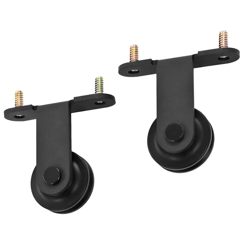 Sliding Door Hardware Kit 200cm Track Rail Rollers Floor Guide Black
