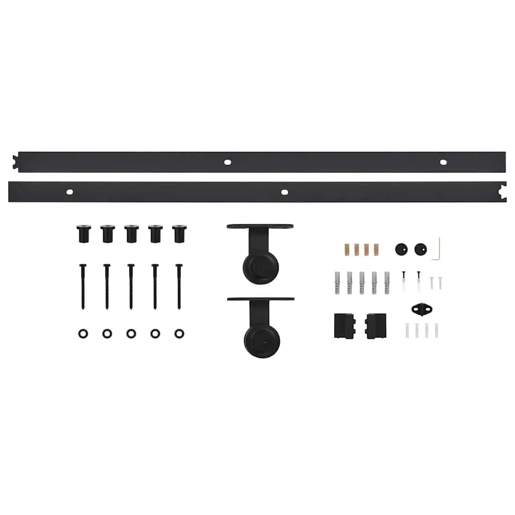 Sliding Door Hardware Kit 200cm Track Rail Rollers Floor Guide Black
