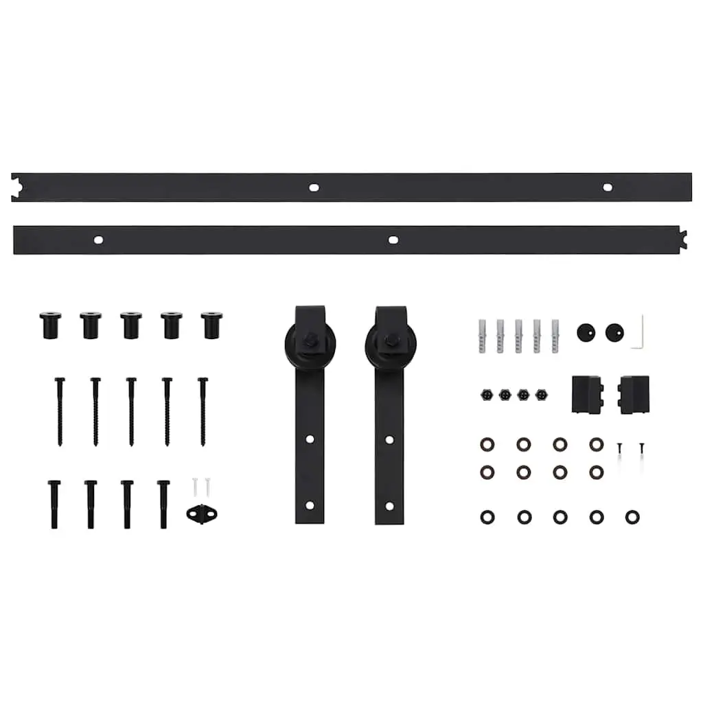 Sliding Door Hardware Kit Black Steel 183cm Track Rail Roller System