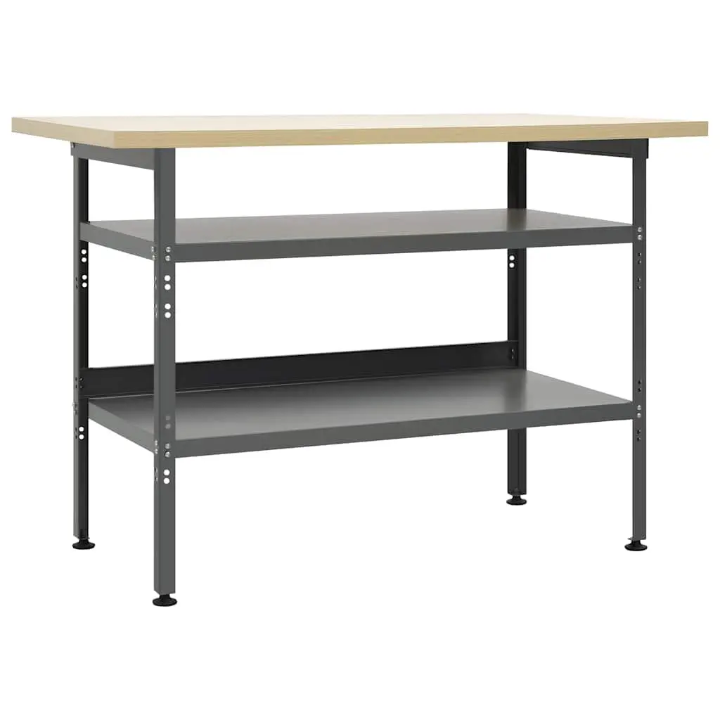 Heavy-Duty Workbench Grey 120x60x85cm Steel Garage Workshop Storage Shelves