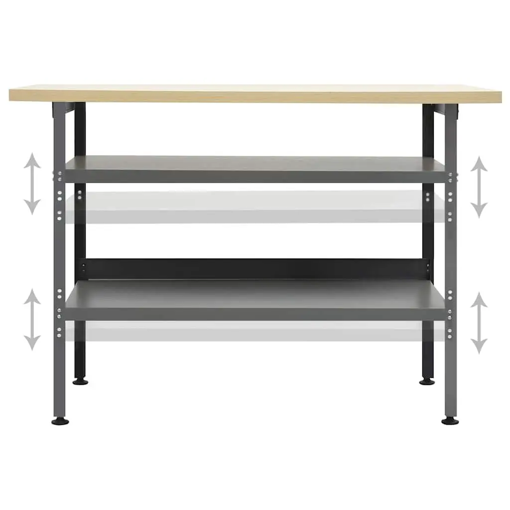 Heavy-Duty Workbench Grey 120x60x85cm Steel Storage Shelves