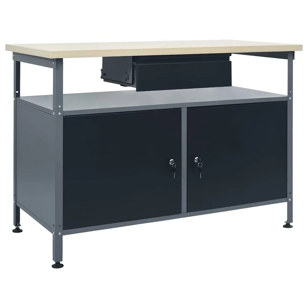 Heavy Duty Workbench with Storage Cabinets Lockable Doors 120x60x85cm Black