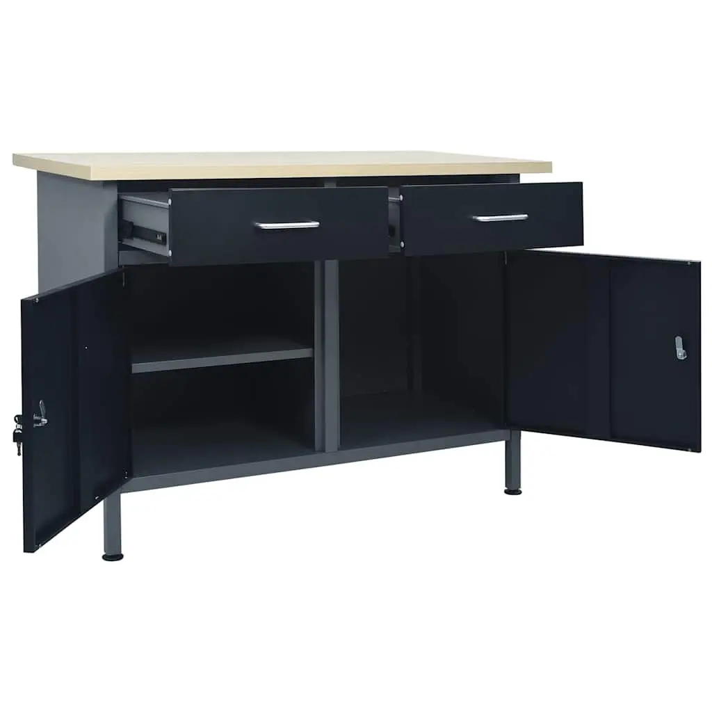 Heavy Duty Workbench with 2 Drawers and Lockable Cabinets 120x60x85 cm