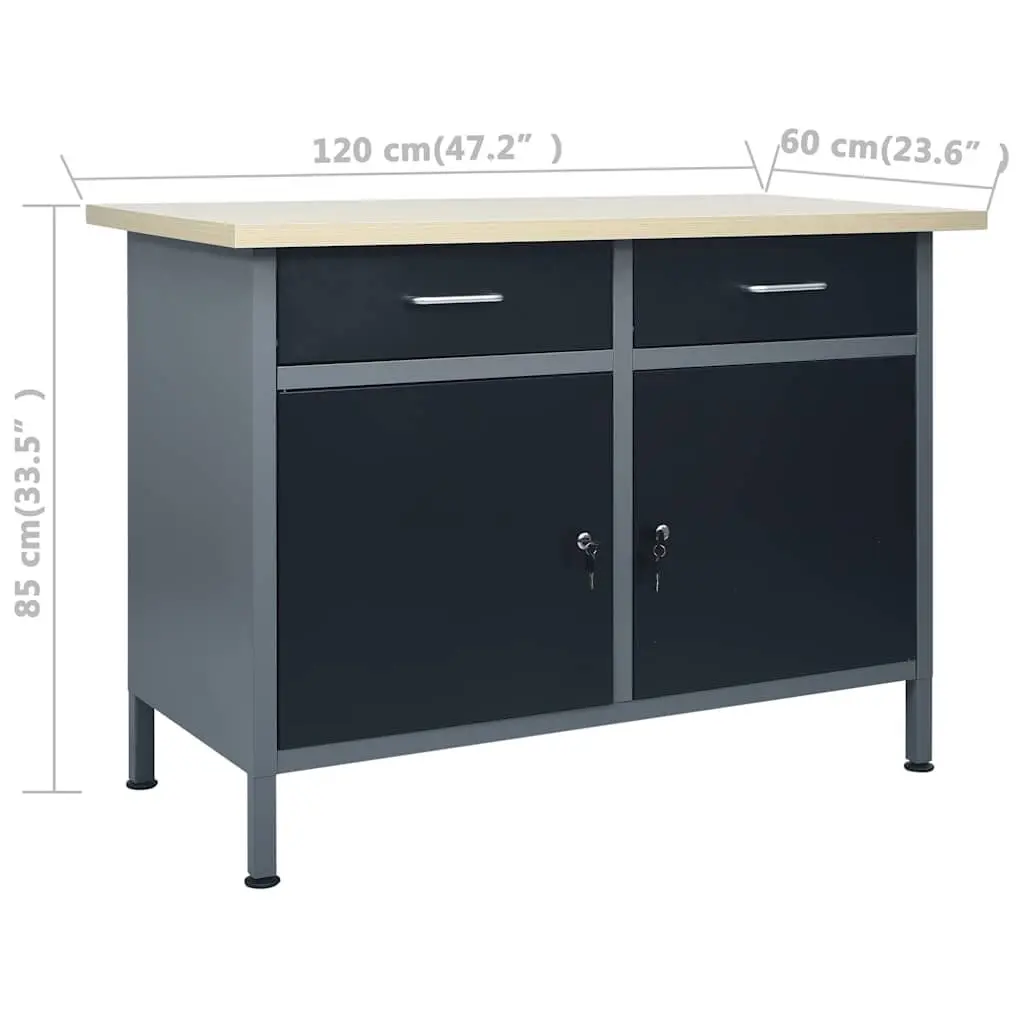 Heavy Duty Workbench with 2 Drawers and Lockable Cabinets 120x60x85 cm