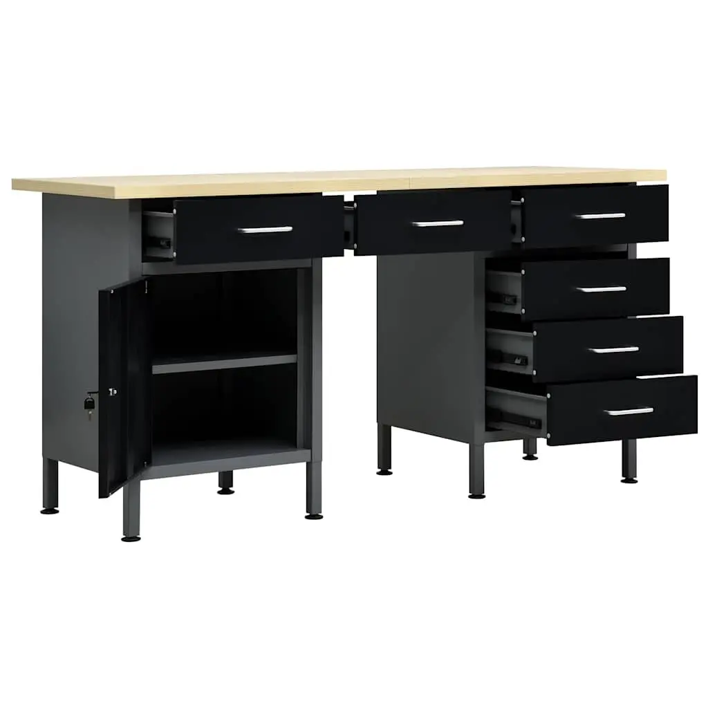 Heavy Duty Workbench Lockable Cabinet 160x60x85cm 6 Drawers Storage