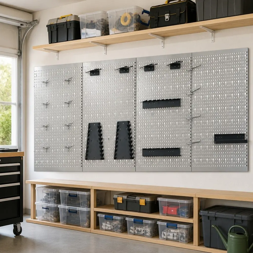 Wall-mounted Peg Boards Steel Tool Storage Organisation 40x58 cm Grey 4 Piece