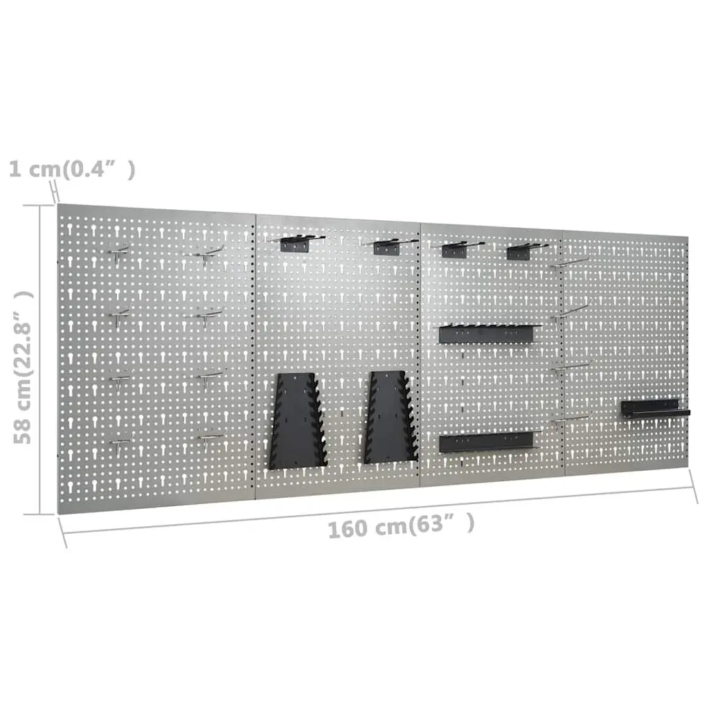 Wall-mounted Peg Boards Steel Tool Storage Organisation 40x58 cm Grey 4 Piece
