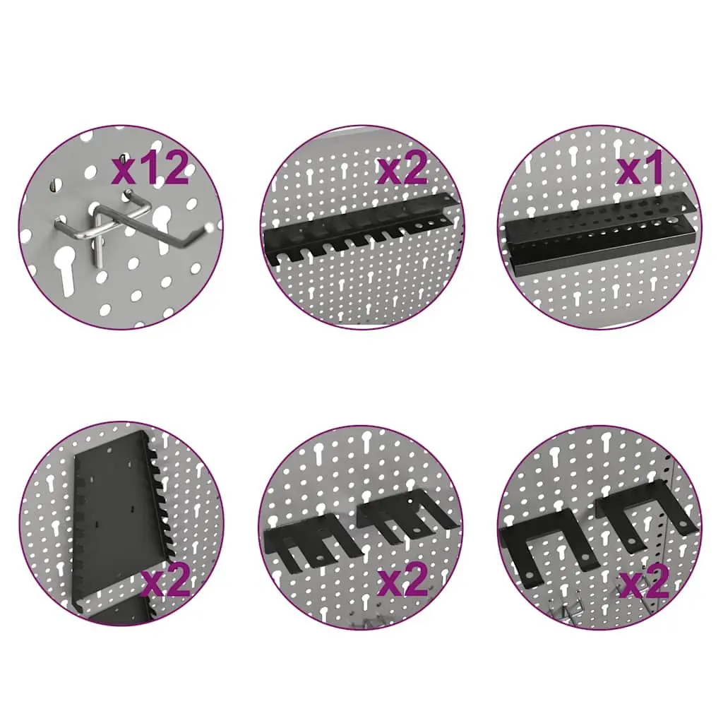 Wall-mounted Peg Boards Steel Tool Storage Organisation 40x58 cm Grey 4 Piece