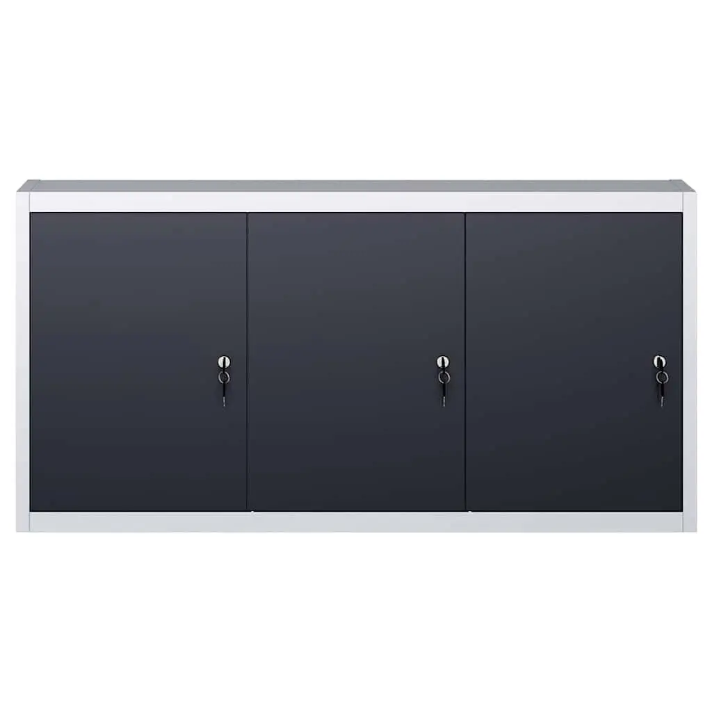 Metal Storage Organizer Wall Mounted Tool Cabinet with Adjustable Shelves and Lockable Doors in Industrial Grey and Black