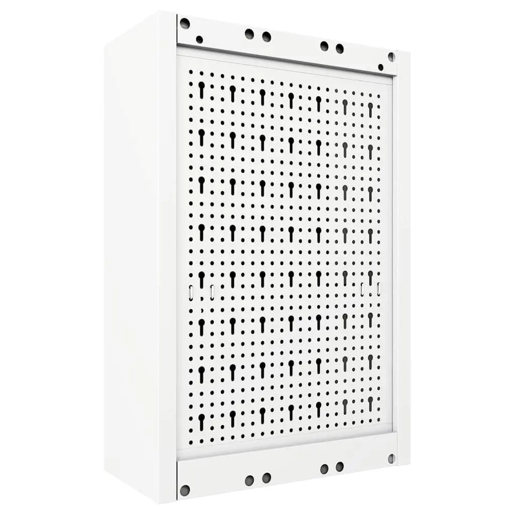Metal Grey Wall Mounted Tool Organiser with Lockable Door and Adjustable Shelf for Industrial Style Storage