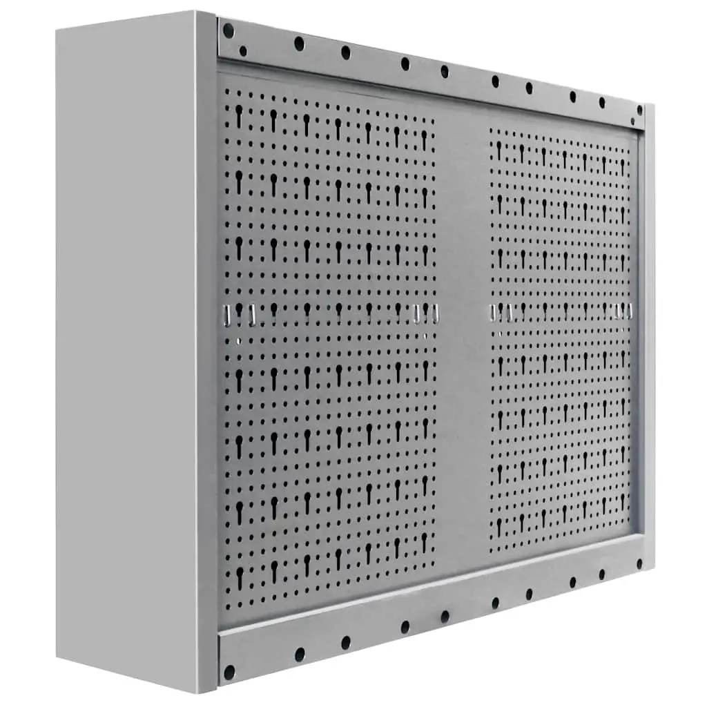 Wall Mounted Tool Cabinet Industrial Storage Metal Grey Black 2 Lockable Doors