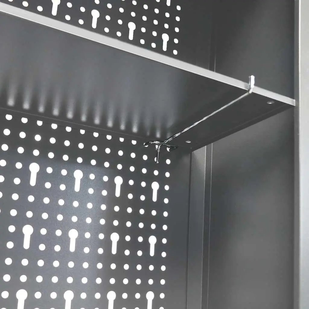 Wall Mounted Tool Cabinet Industrial Storage Metal Grey Black 2 Lockable Doors