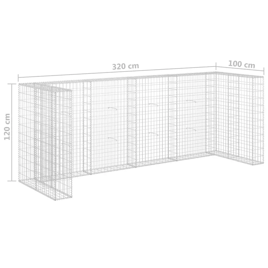 Gabion Wall Garbage Bin Enclosure Silver Steel Mesh 320x100x120 cm