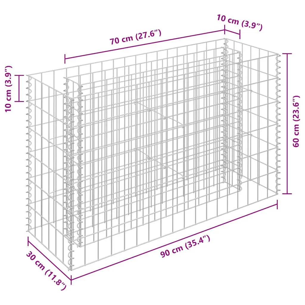 Gabion Raised Bed Planter Silver Metal Garden Border Flower Box 90x30x60cm